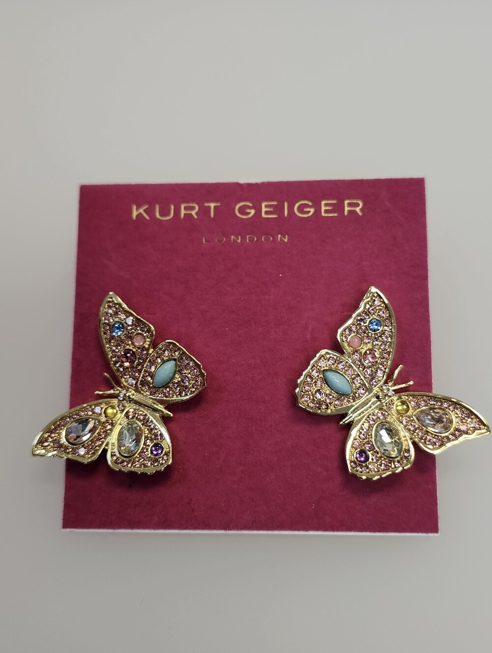 NWT Kurt Geiger Gold-Tone Pave Butterfly Stud Earrings